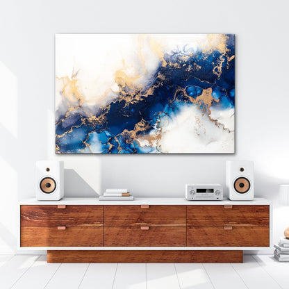 Leinwandbild Blauer Strom und Gold in fließender Harmonie. - deyoli