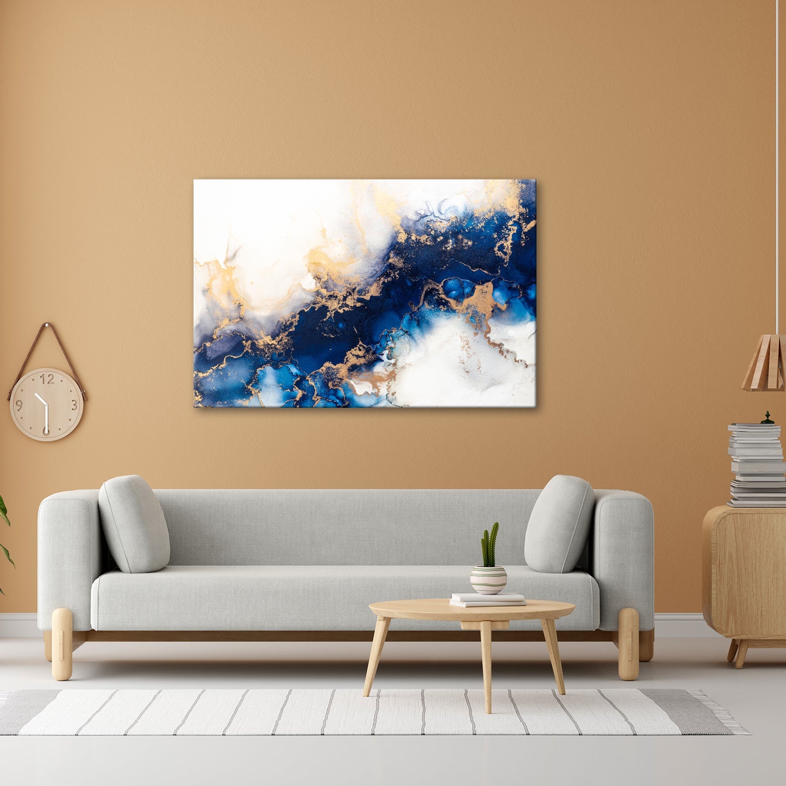 Leinwandbild Blauer Strom und Gold in fließender Harmonie. - deyoli