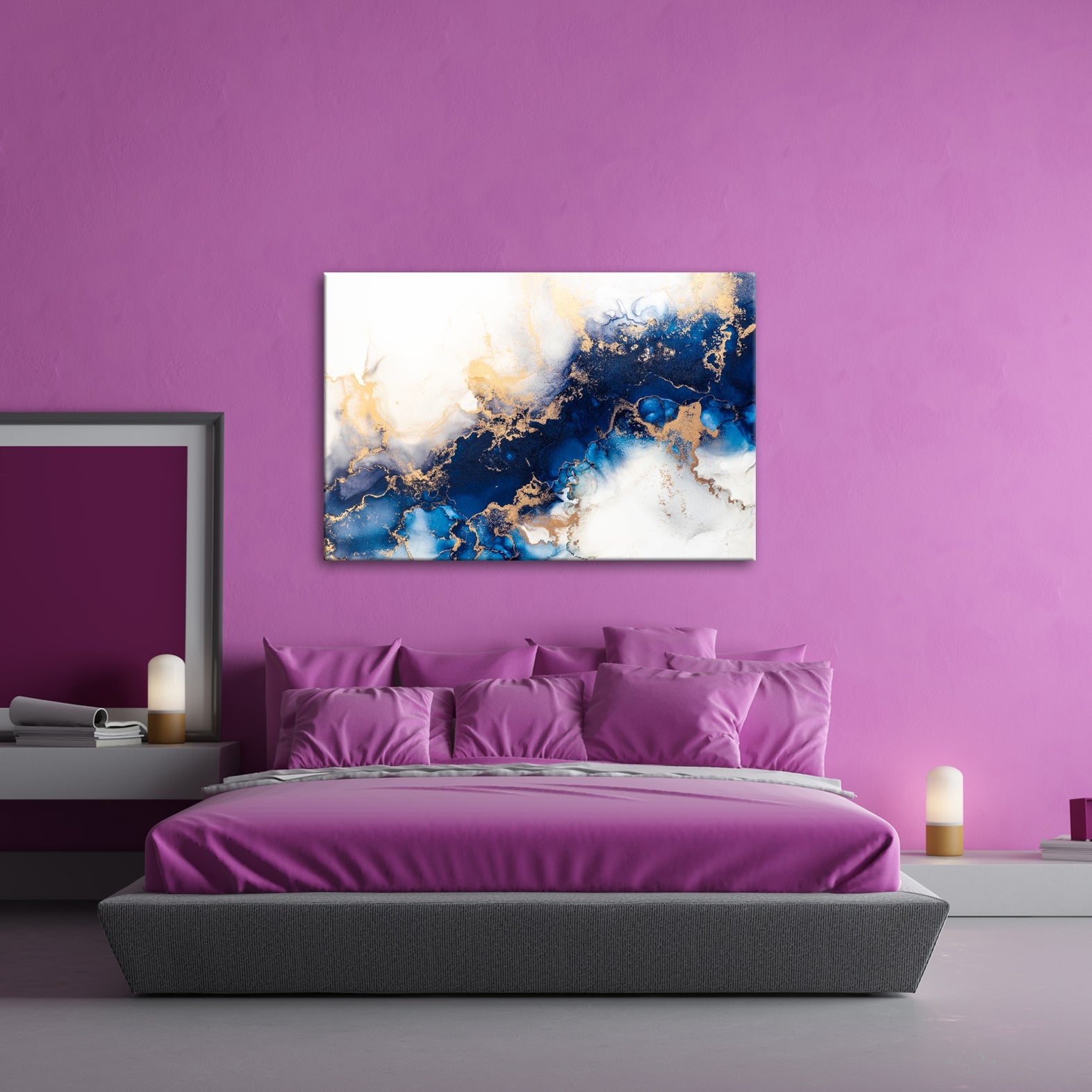 Leinwandbild Blauer Strom und Gold in fließender Harmonie. - deyoli