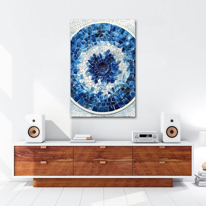 Leinwandbild Blaues Mosaik wirbelt wie eine Blume im Glasmeer. - deyoli