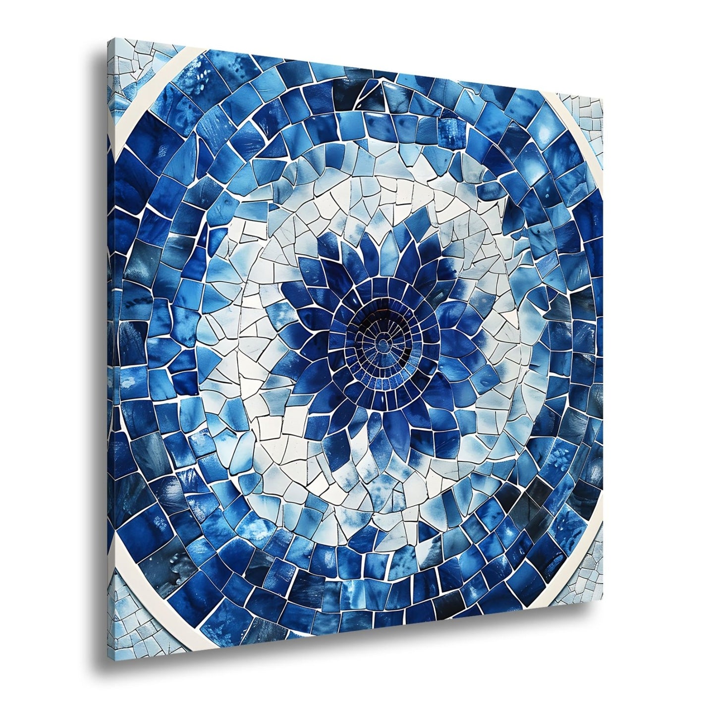 Leinwandbild Blaues Mosaik wirbelt wie eine Blume im Glasmeer. - deyoli