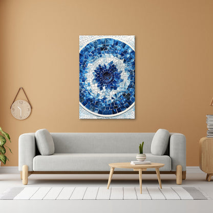 Leinwandbild Blaues Mosaik wirbelt wie eine Blume im Glasmeer. - deyoli