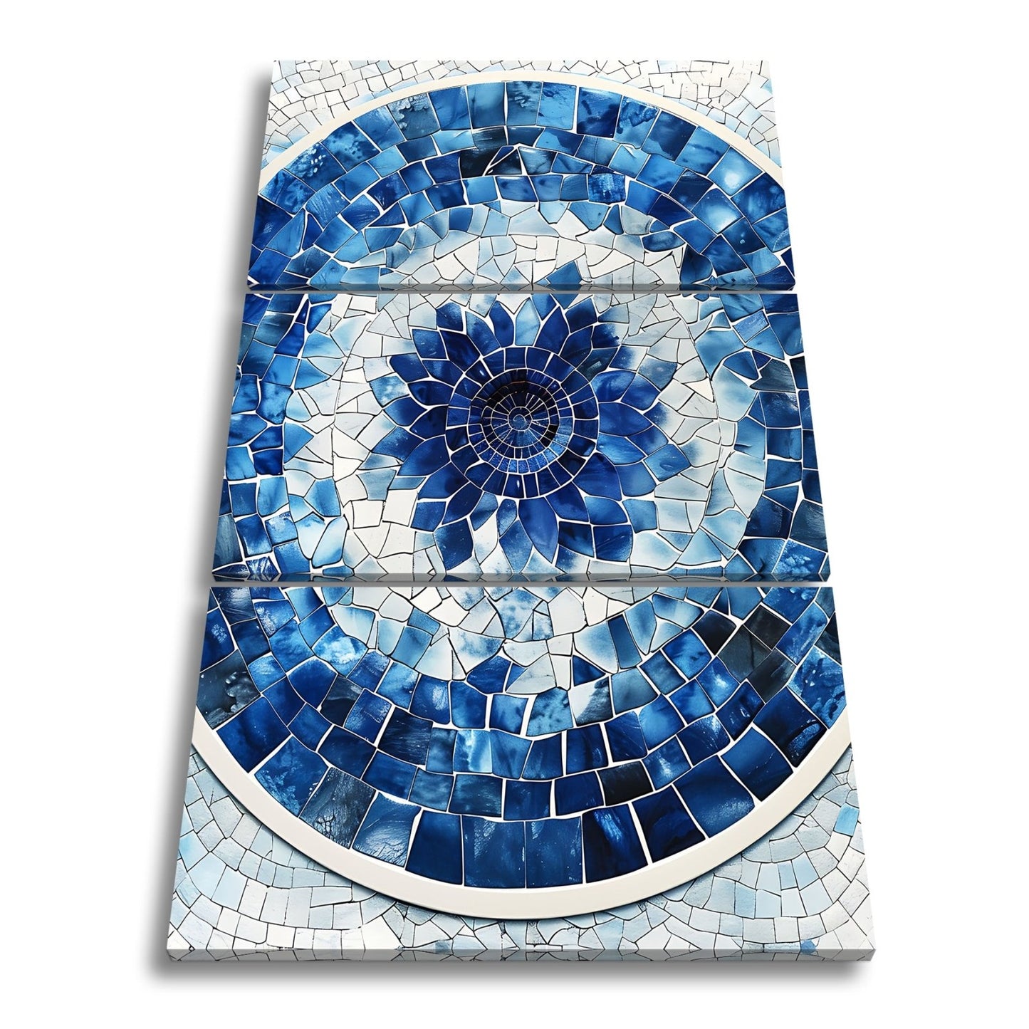 Leinwandbild Blaues Mosaik wirbelt wie eine Blume im Glasmeer. - deyoli