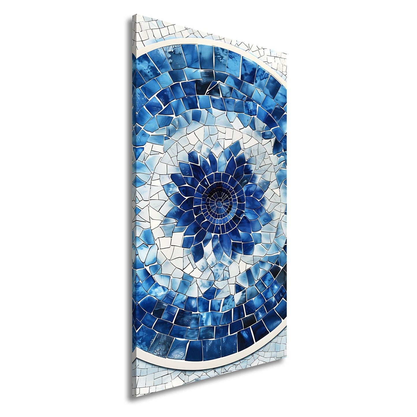 Leinwandbild Blaues Mosaik wirbelt wie eine Blume im Glasmeer. - deyoli
