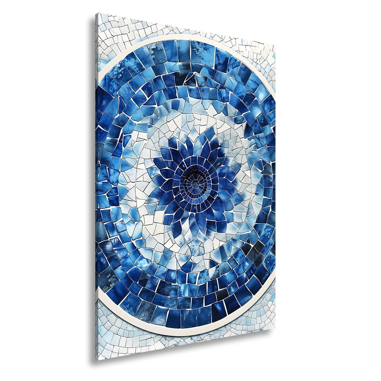 Leinwandbild Blaues Mosaik wirbelt wie eine Blume im Glasmeer. - deyoli
