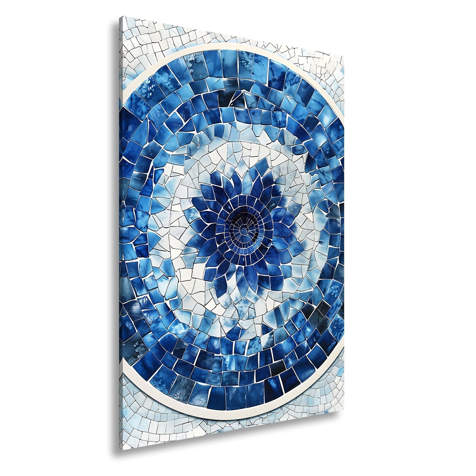 Leinwandbild Blaues Mosaik wirbelt wie eine Blume im Glasmeer. - deyoli