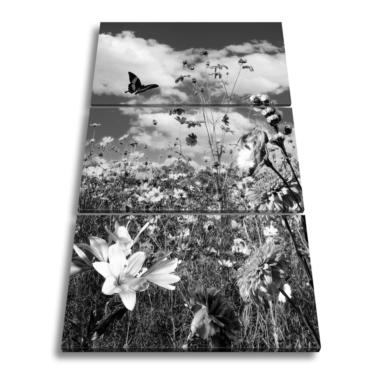 Leinwandbild Blütenmeer tanzt mit Schmetterling im Hauch des Sommers. - deyoli