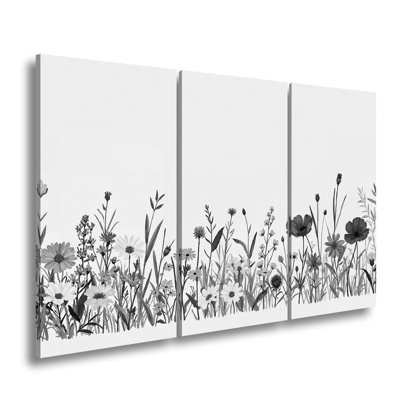 Leinwandbild Blumen tanzen zart auf hellem Grund in bunter Harmonie. - deyoli