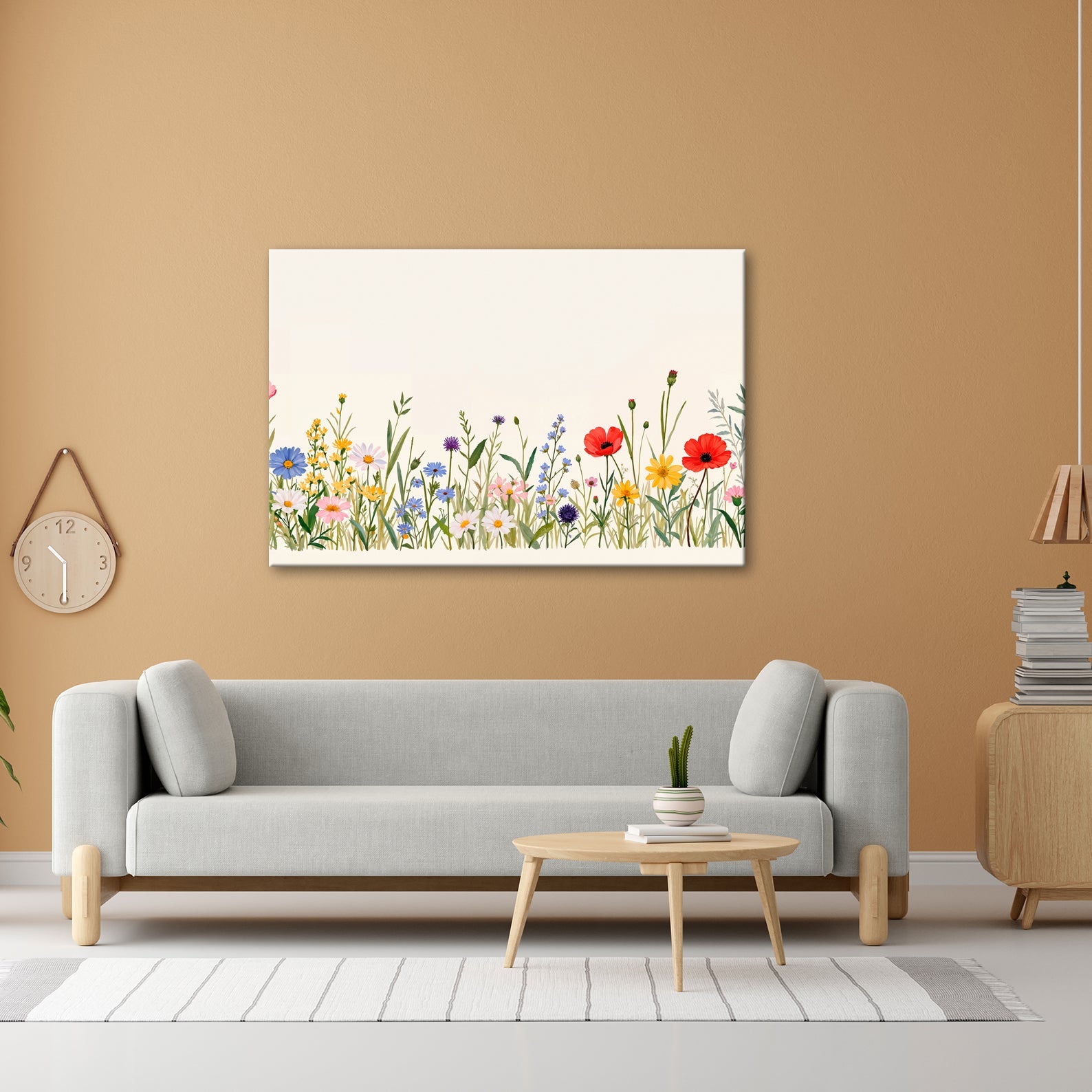Leinwandbild Blumen tanzen zart auf hellem Grund in bunter Harmonie. - deyoli