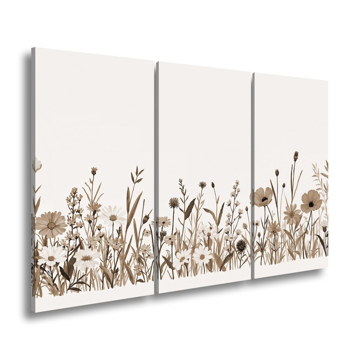 Leinwandbild Blumen tanzen zart auf hellem Grund in bunter Harmonie. - deyoli