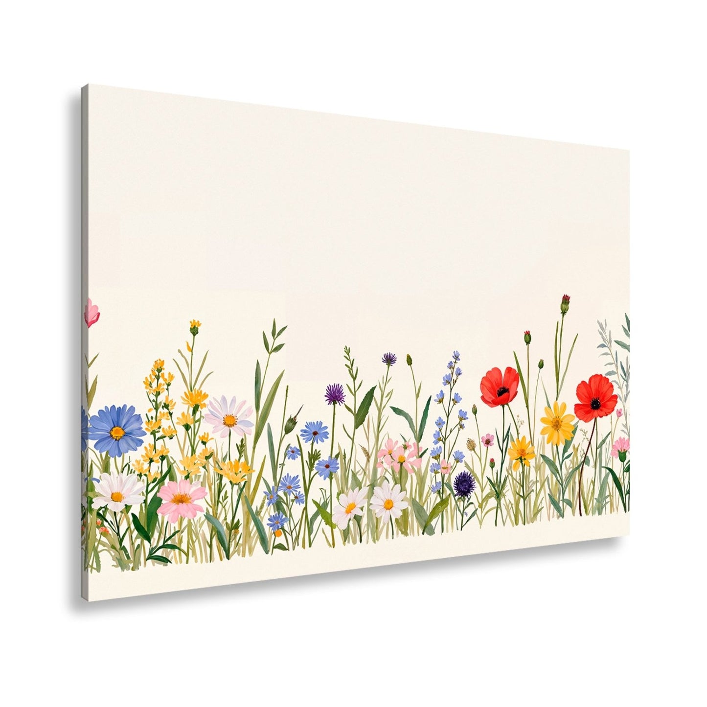Leinwandbild Blumen tanzen zart auf hellem Grund in bunter Harmonie. - deyoli