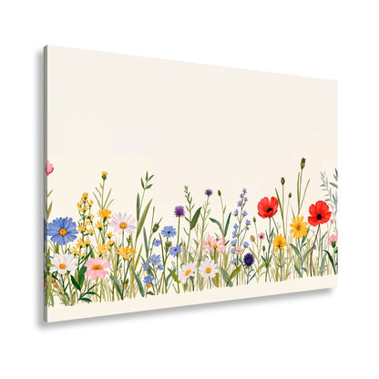 Leinwandbild Blumen tanzen zart auf hellem Grund in bunter Harmonie. - deyoli