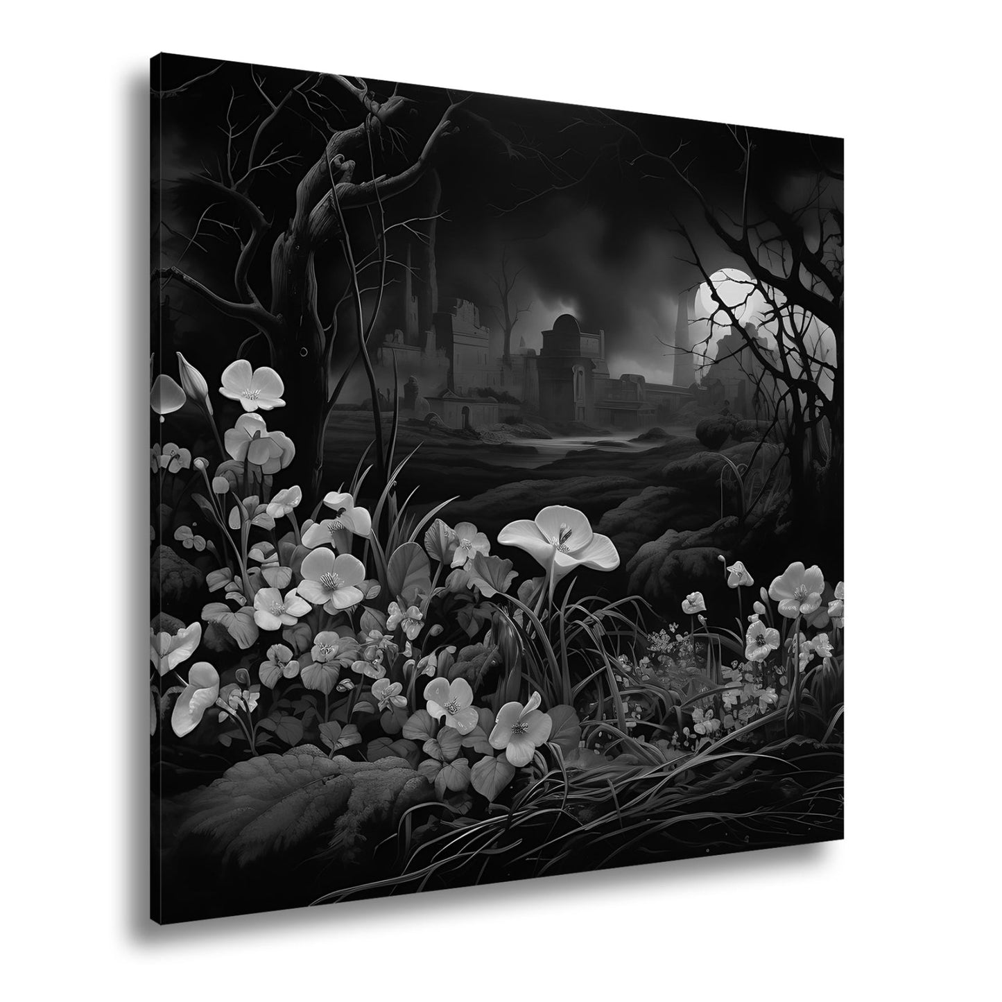Leinwandbild Blumen XXL – Leuchtend trotzen dunkler Endzeitlandschaft - deyoli