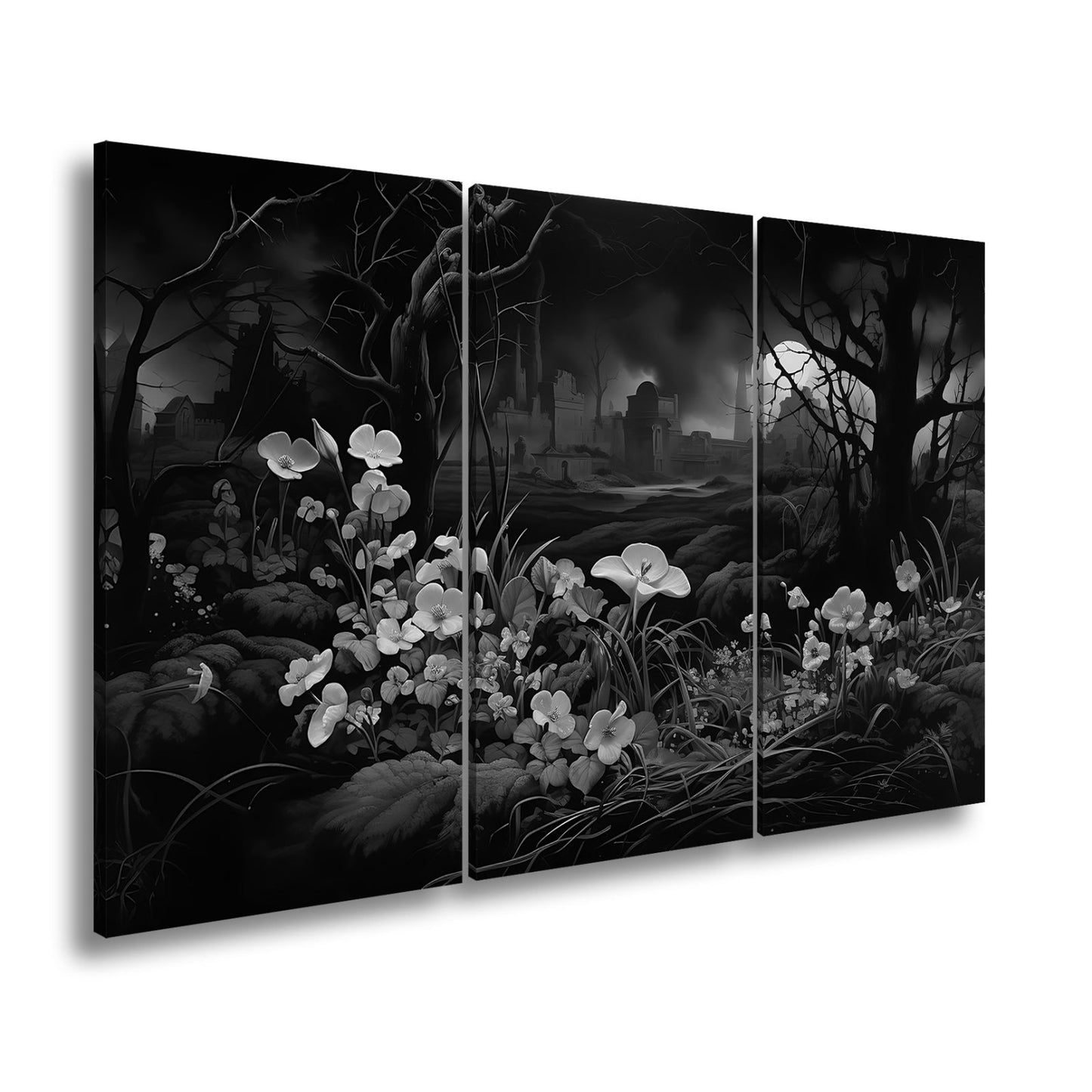 Leinwandbild Blumen XXL – Leuchtend trotzen dunkler Endzeitlandschaft - deyoli