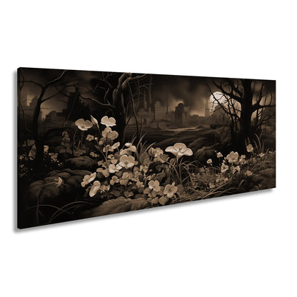 Leinwandbild Blumen XXL – Leuchtend trotzen dunkler Endzeitlandschaft - deyoli