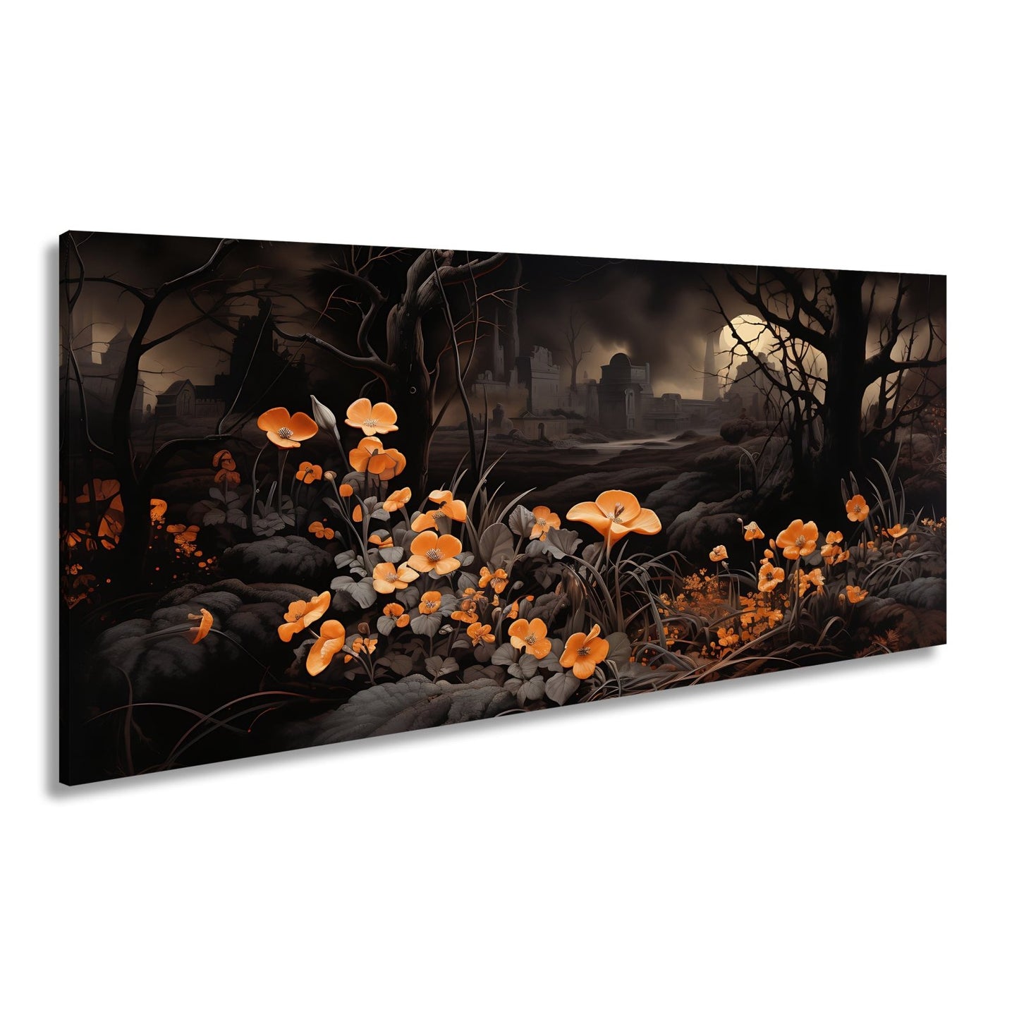 Leinwandbild Blumen XXL – Leuchtend trotzen dunkler Endzeitlandschaft - deyoli