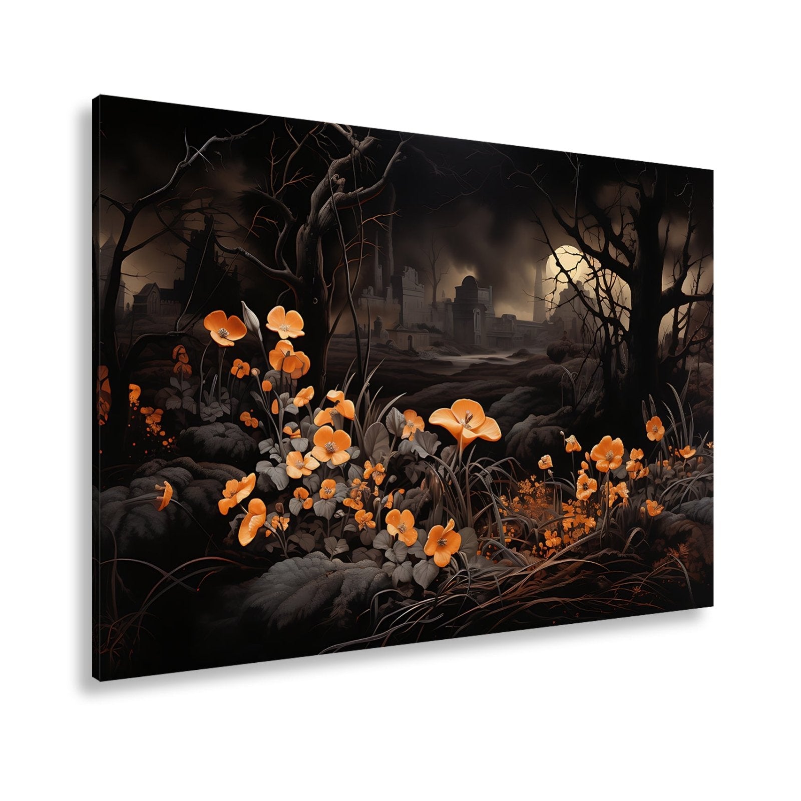 Leinwandbild Blumen XXL – Leuchtend trotzen dunkler Endzeitlandschaft - deyoli