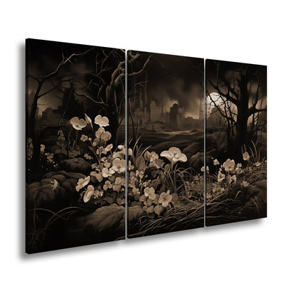 Leinwandbild Blumen XXL – Leuchtend trotzen dunkler Endzeitlandschaft - deyoli