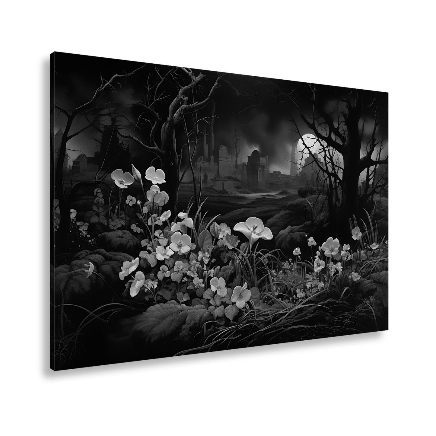 Leinwandbild Blumen XXL – Leuchtend trotzen dunkler Endzeitlandschaft - deyoli