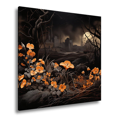 Leinwandbild Blumen XXL – Leuchtend trotzen dunkler Endzeitlandschaft - deyoli