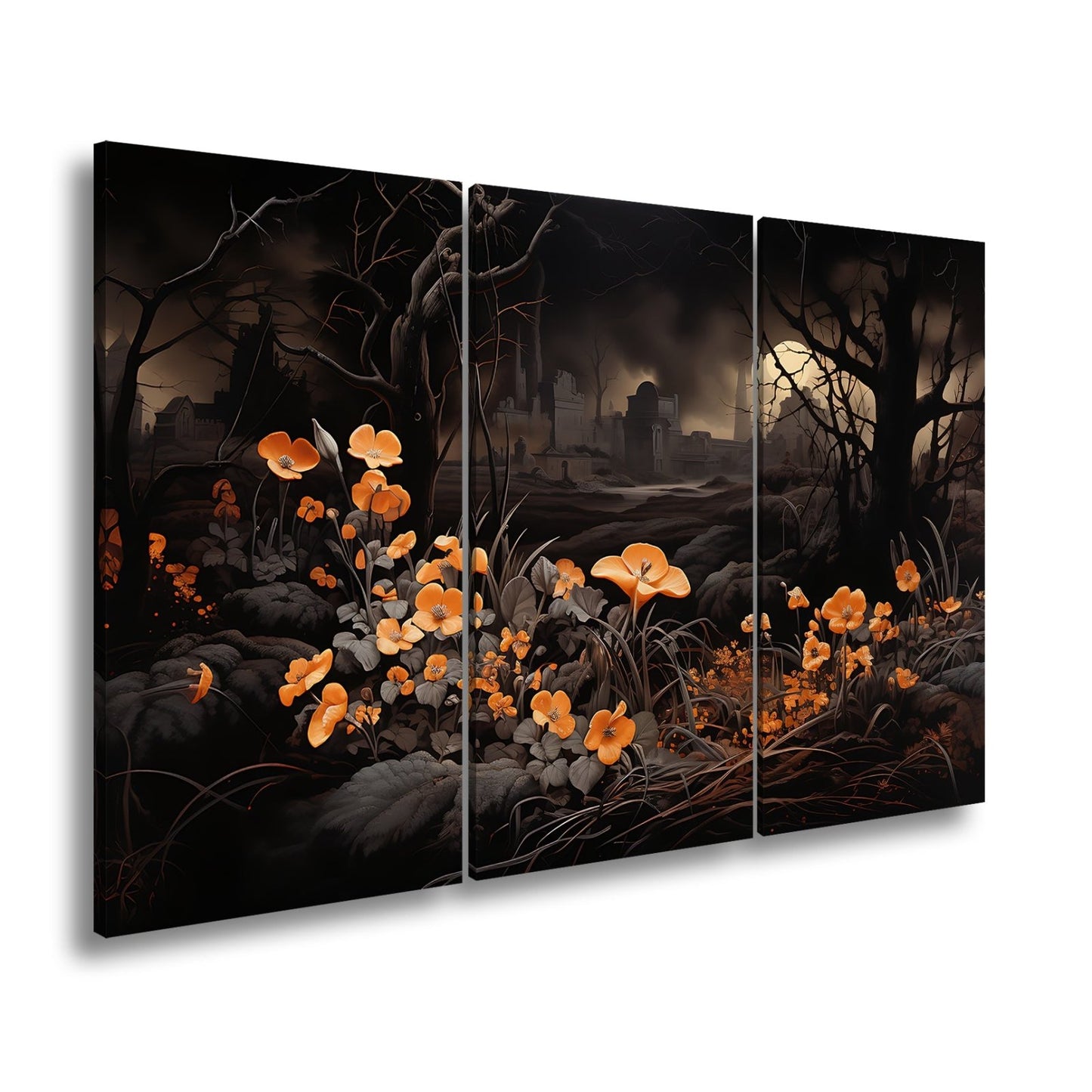 Leinwandbild Blumen XXL – Leuchtend trotzen dunkler Endzeitlandschaft - deyoli