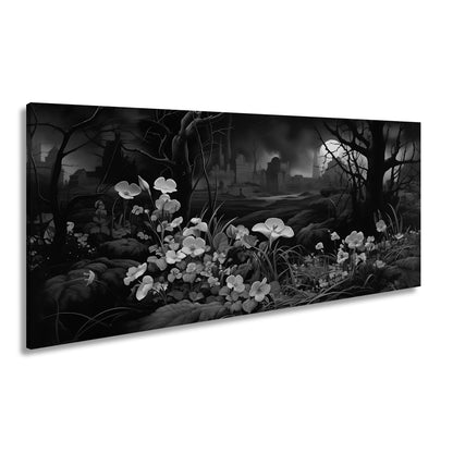 Leinwandbild Blumen XXL – Leuchtend trotzen dunkler Endzeitlandschaft - deyoli