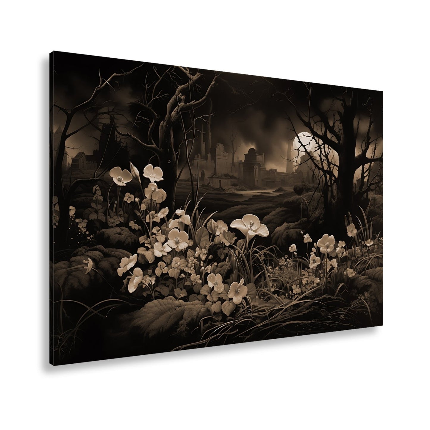 Leinwandbild Blumen XXL – Leuchtend trotzen dunkler Endzeitlandschaft - deyoli