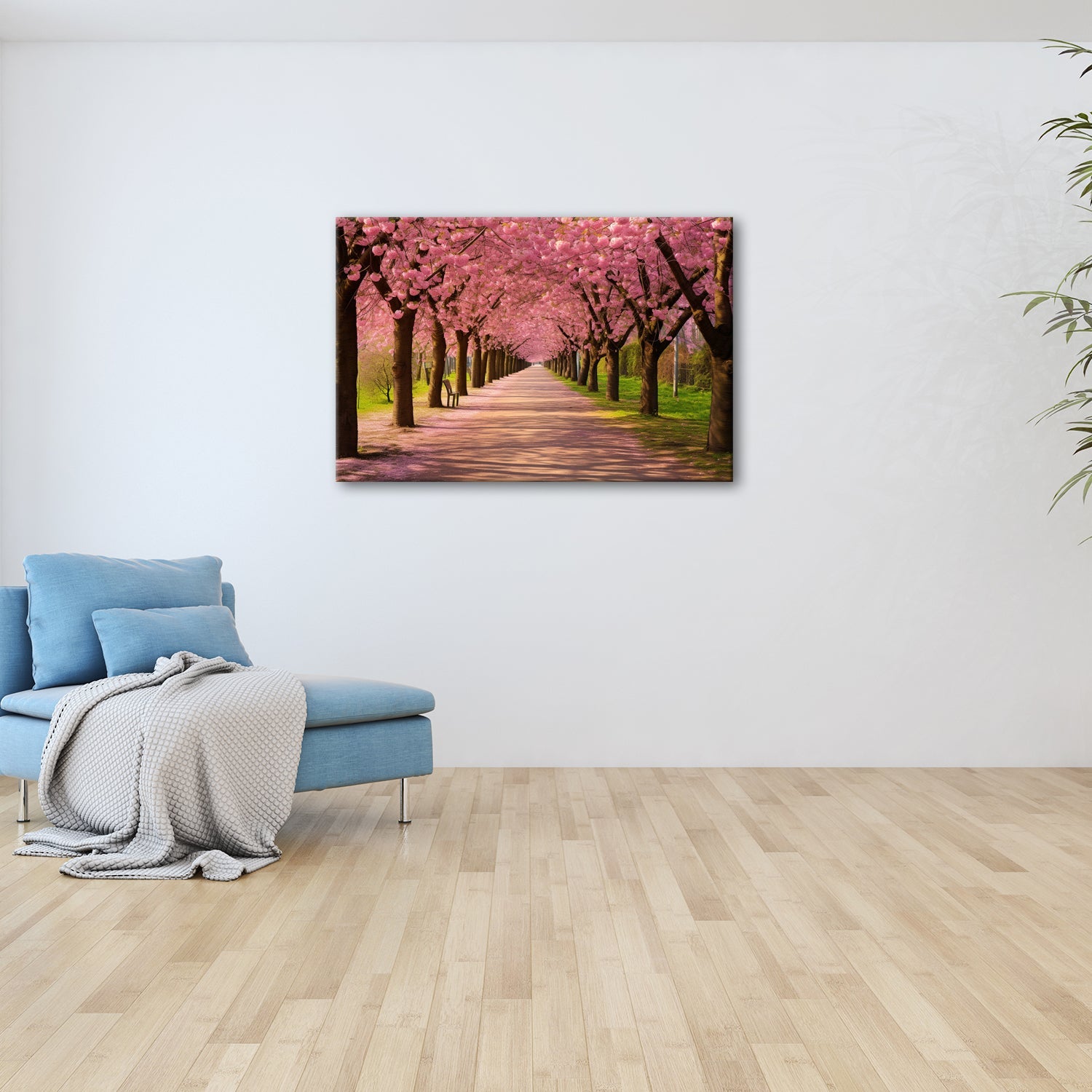 Leinwandbild Blütentunnel aus Kirschträumen – Frühling in voller Pracht. - deyoli