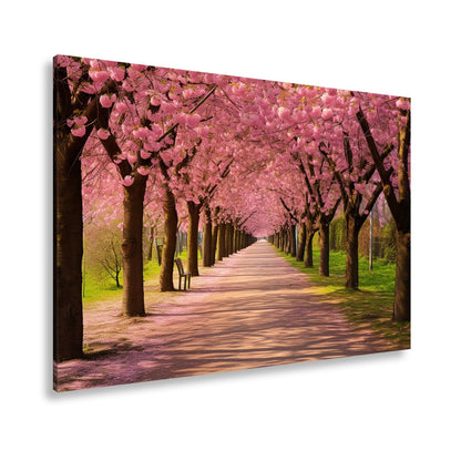 Leinwandbild Blütentunnel aus Kirschträumen – Frühling in voller Pracht. - deyoli