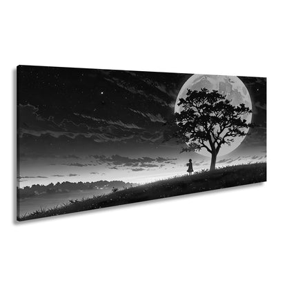 Leinwandbild Blutmond erhebt sich hinter dem Baum – ein stiller Moment. - deyoli