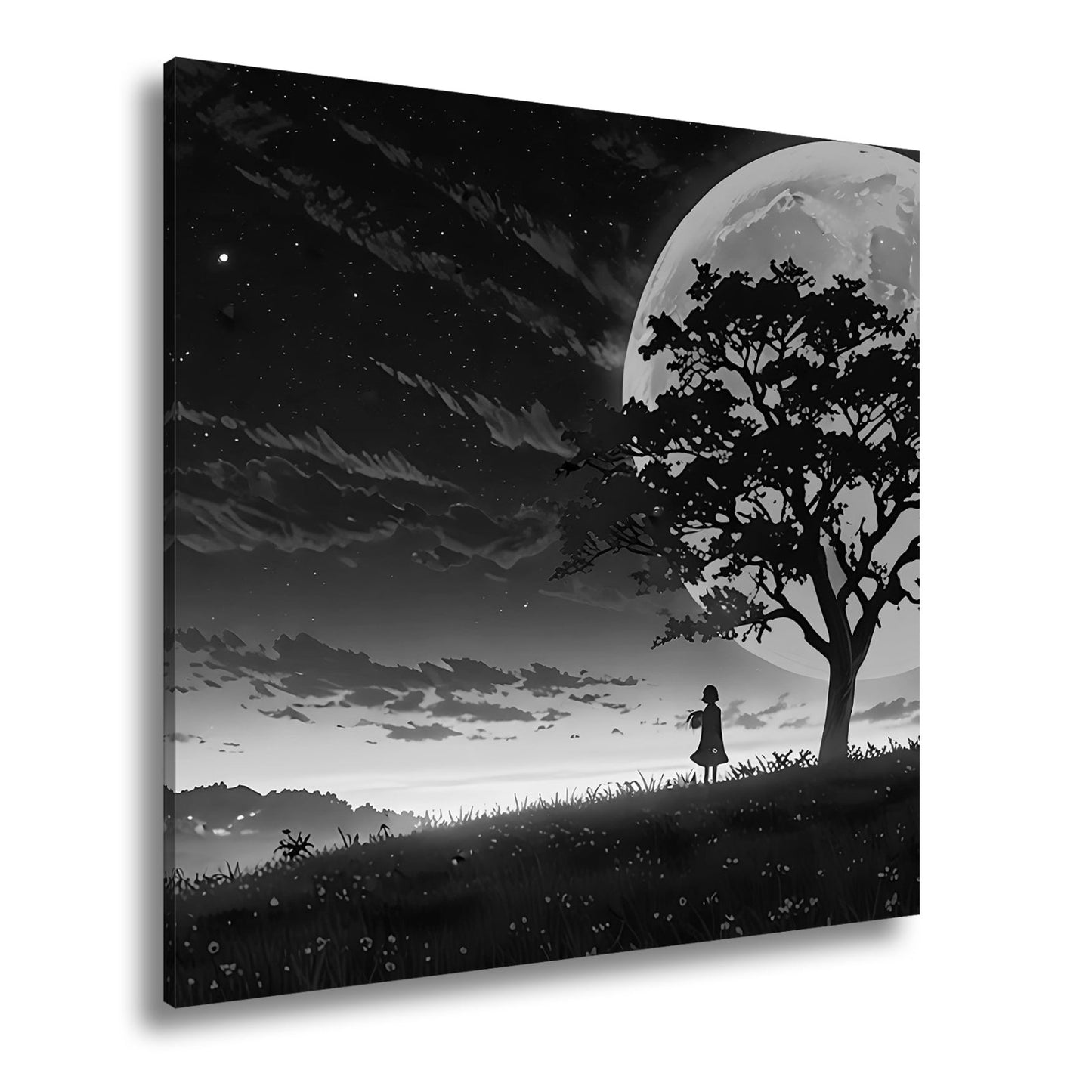 Leinwandbild Blutmond erhebt sich hinter dem Baum – ein stiller Moment. - deyoli