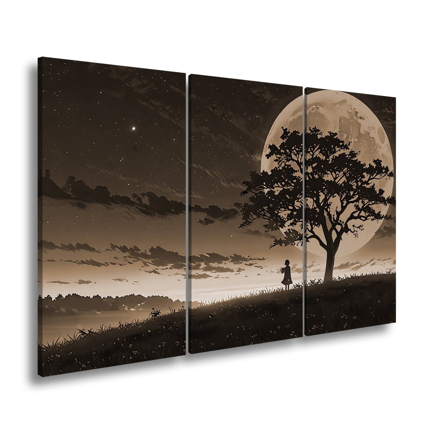 Leinwandbild Blutmond erhebt sich hinter dem Baum – ein stiller Moment. - deyoli