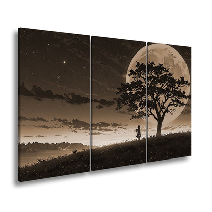 Leinwandbild Blutmond erhebt sich hinter dem Baum – ein stiller Moment. - deyoli
