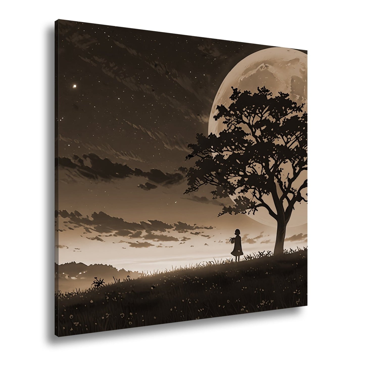 Leinwandbild Blutmond erhebt sich hinter dem Baum – ein stiller Moment. - deyoli