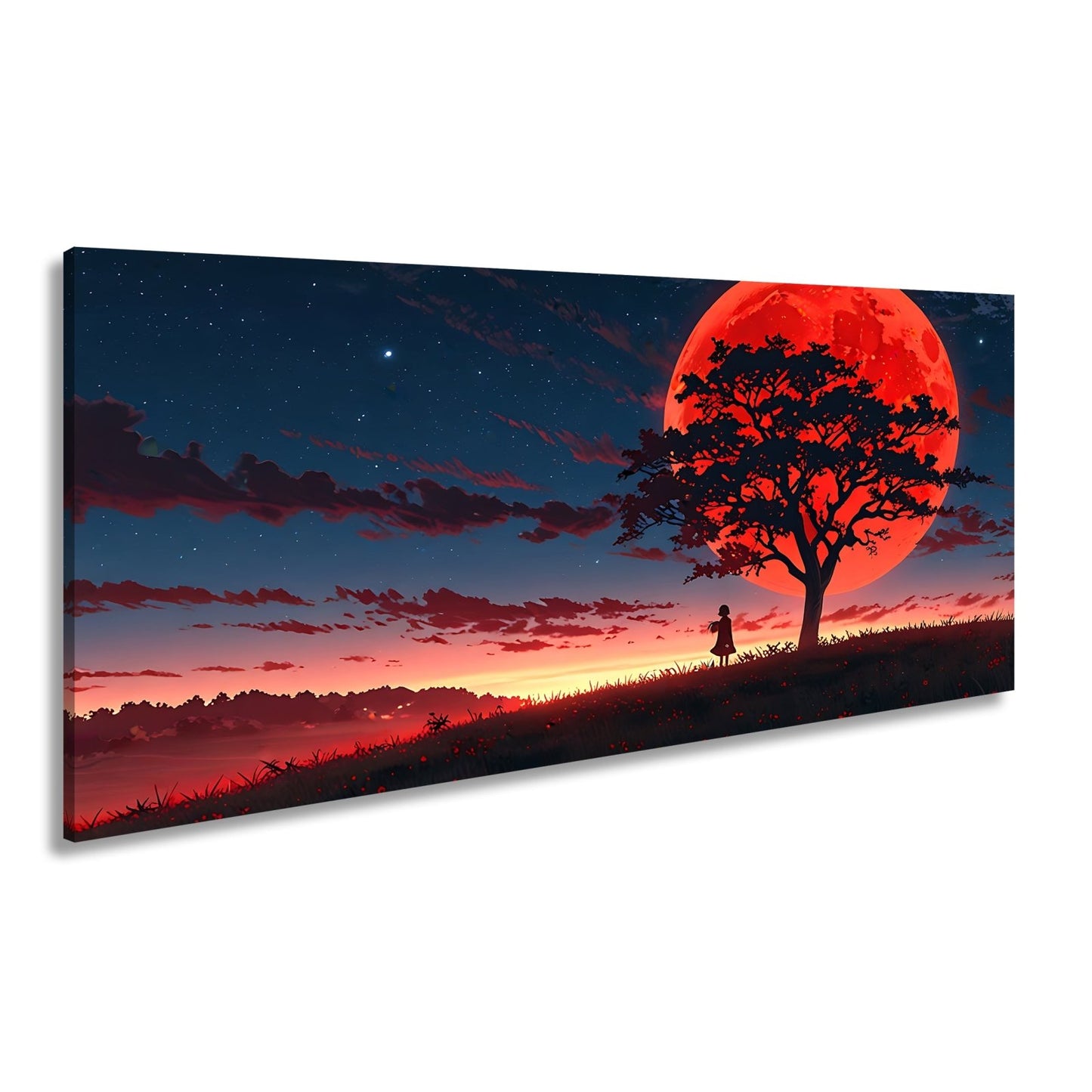 Leinwandbild Blutmond erhebt sich hinter dem Baum – ein stiller Moment. - deyoli