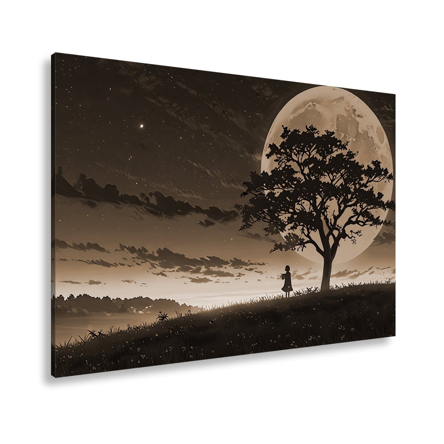 Leinwandbild Blutmond erhebt sich hinter dem Baum – ein stiller Moment. - deyoli