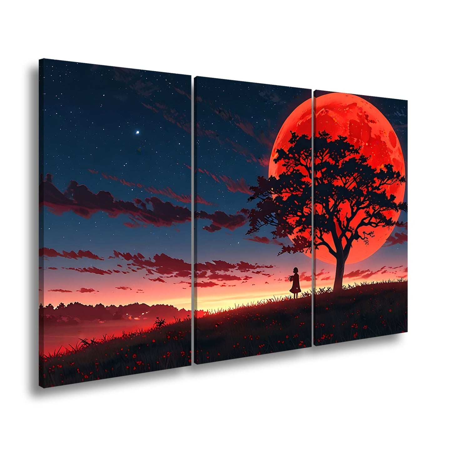 Leinwandbild Blutmond erhebt sich hinter dem Baum – ein stiller Moment. - deyoli