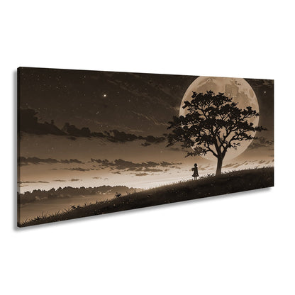 Leinwandbild Blutmond erhebt sich hinter dem Baum – ein stiller Moment. - deyoli