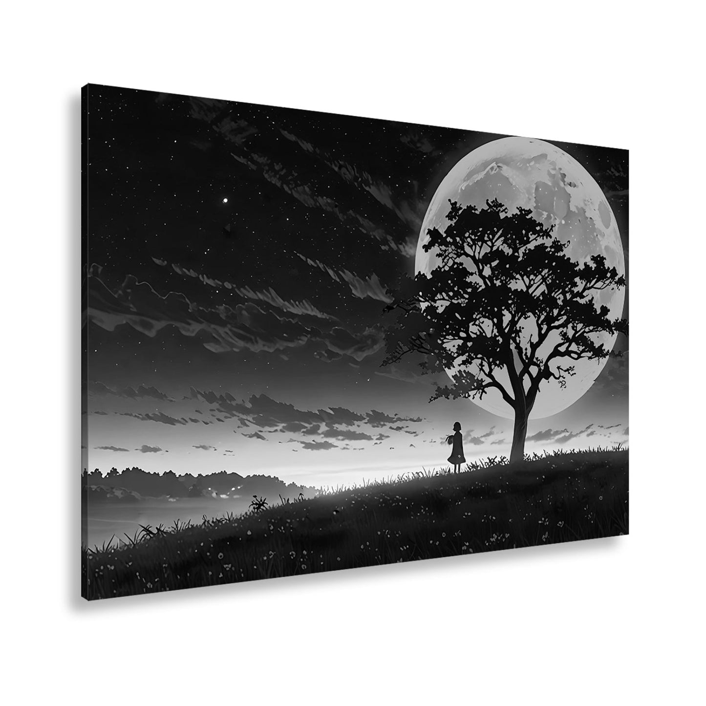 Leinwandbild Blutmond erhebt sich hinter dem Baum – ein stiller Moment. - deyoli