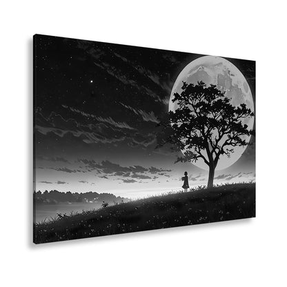Leinwandbild Blutmond erhebt sich hinter dem Baum – ein stiller Moment. - deyoli