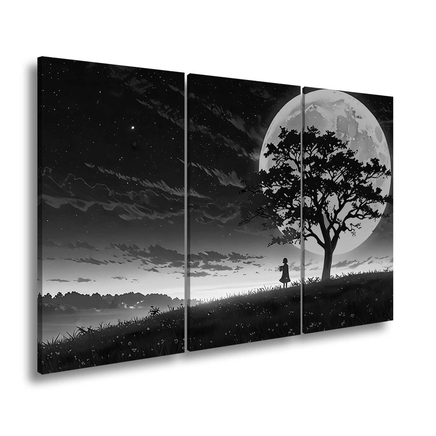 Leinwandbild Blutmond erhebt sich hinter dem Baum – ein stiller Moment. - deyoli