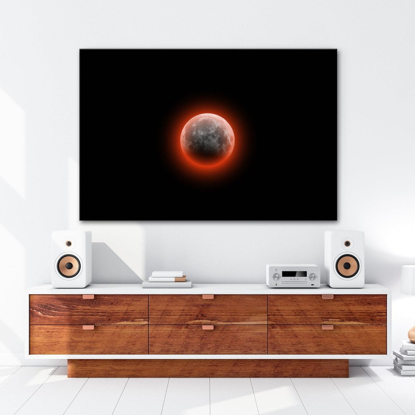 Leinwandbild Blutmond schwebt geheimnisvoll – Dunkler Nachthimmel XXL - deyoli