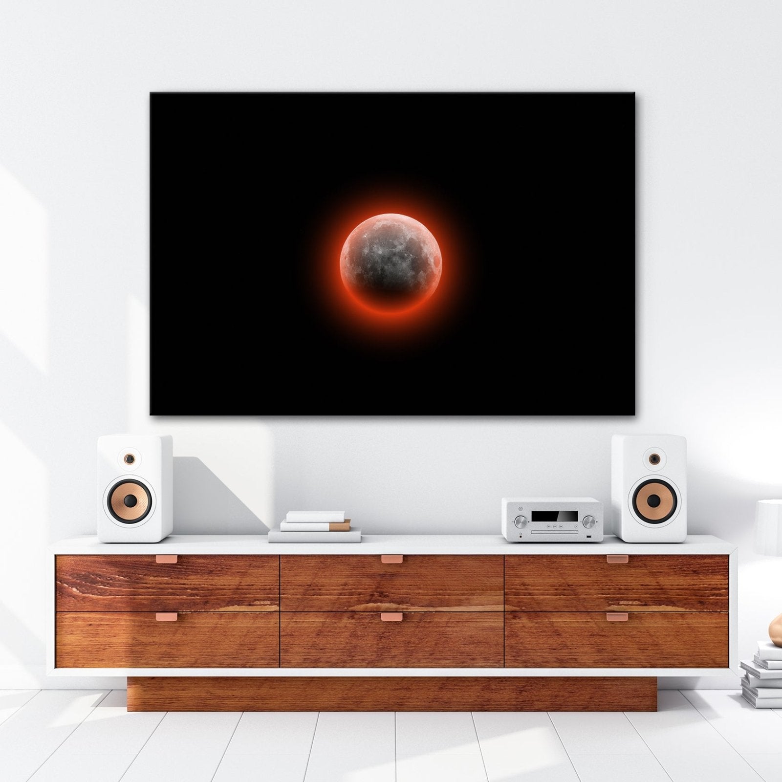 Leinwandbild Blutmond schwebt geheimnisvoll – Dunkler Nachthimmel XXL - deyoli