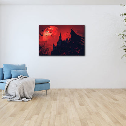 Leinwandbild Blutmond XXL – Erhebt sich über düstere Schlosszinnen - deyoli