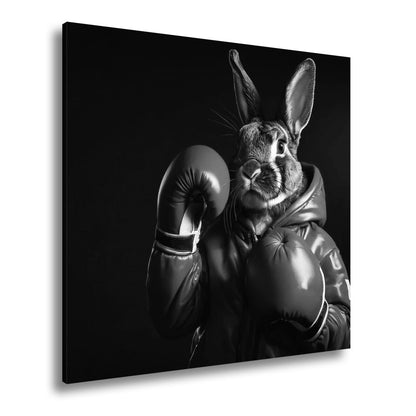 Leinwandbild Boxer - Hase in Blau – süß, stark und siegessicher. - deyoli