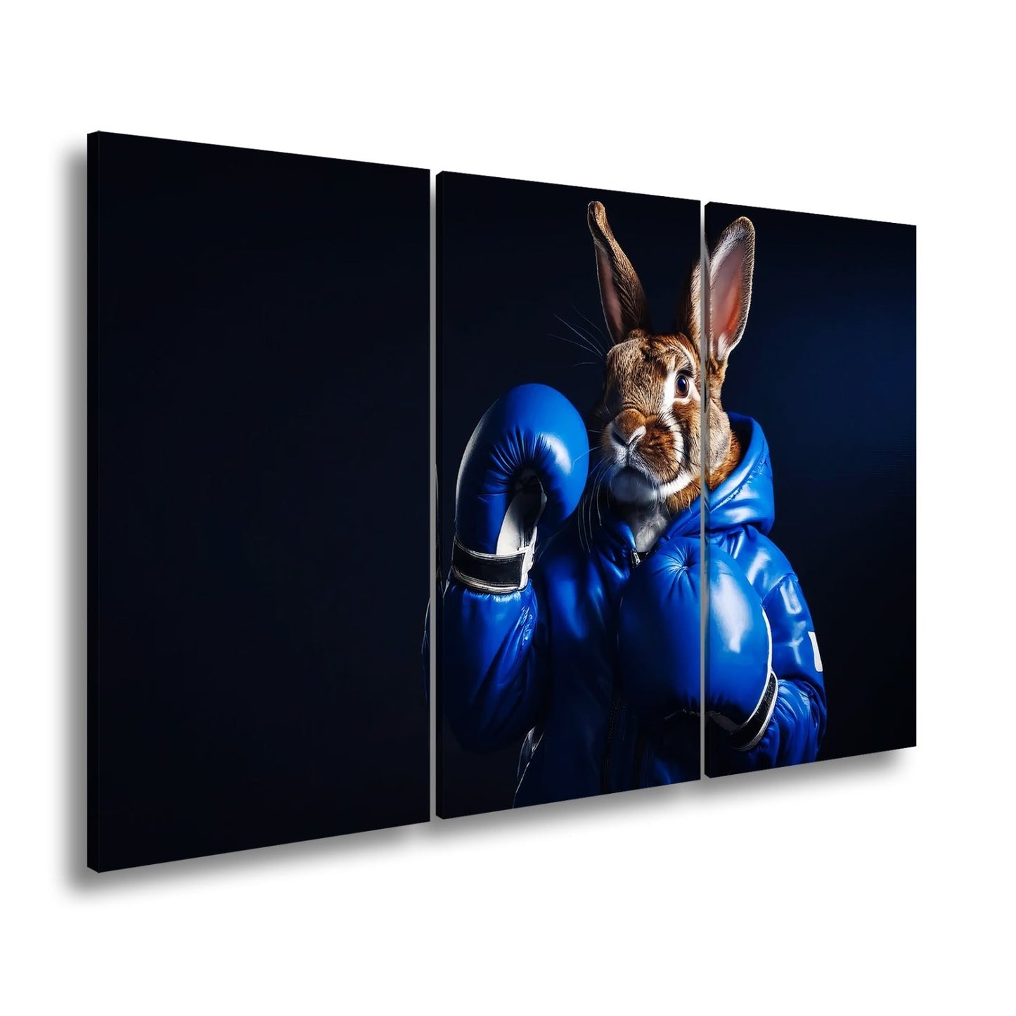 Leinwandbild Boxer - Hase in Blau – süß, stark und siegessicher. - deyoli