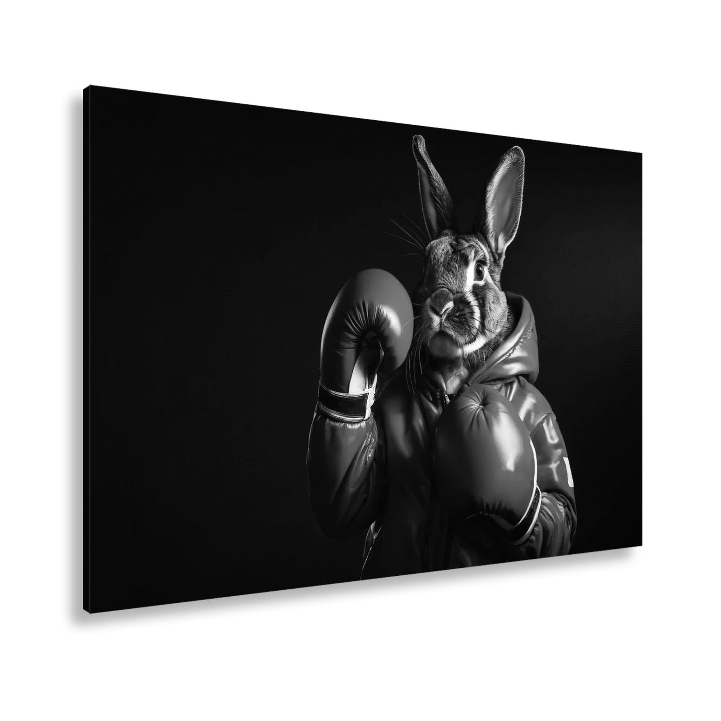 Leinwandbild Boxer - Hase in Blau – süß, stark und siegessicher. - deyoli