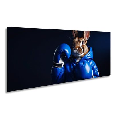 Leinwandbild Boxer - Hase in Blau – süß, stark und siegessicher. - deyoli