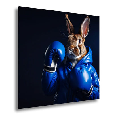 Leinwandbild Boxer - Hase in Blau – süß, stark und siegessicher. - deyoli