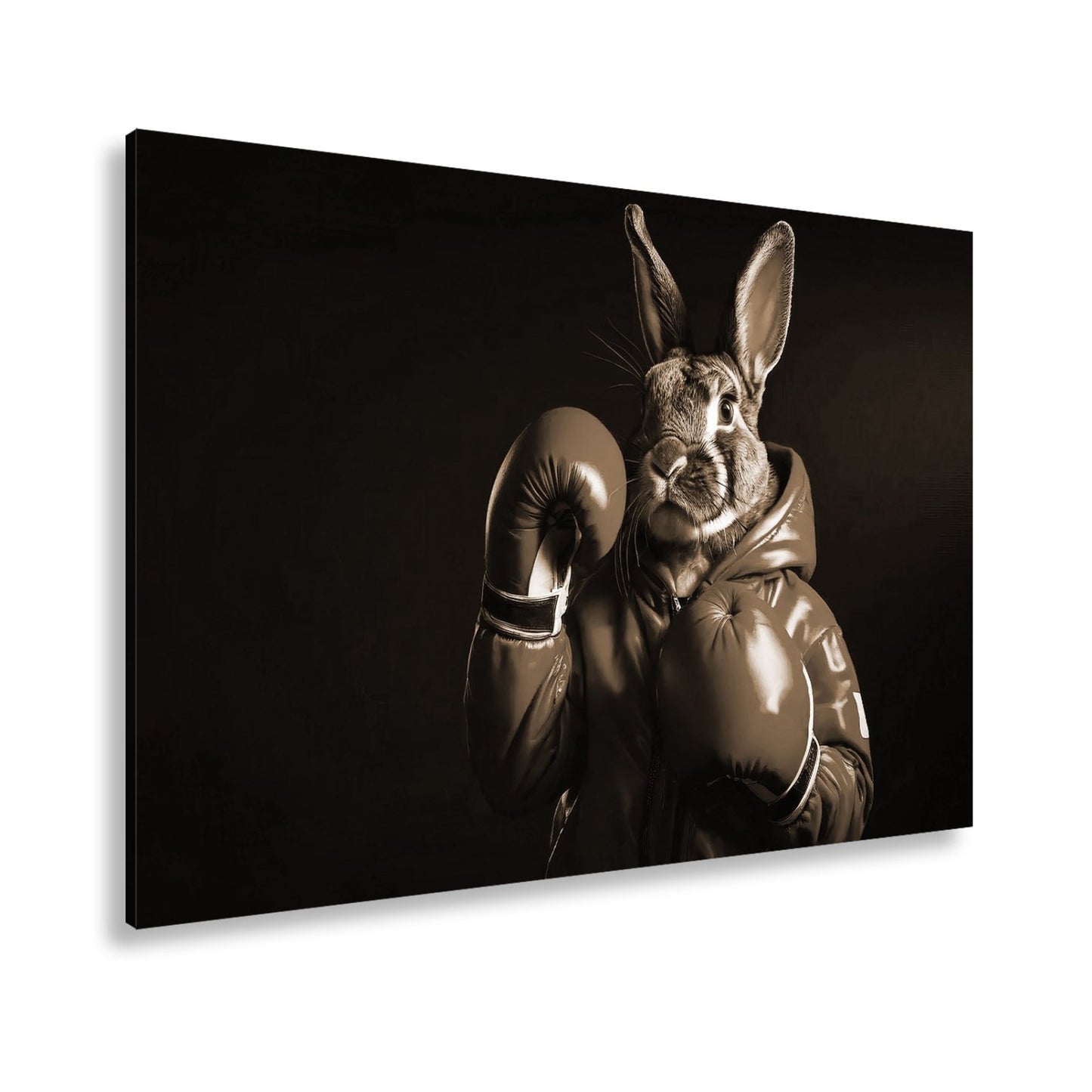 Leinwandbild Boxer - Hase in Blau – süß, stark und siegessicher. - deyoli